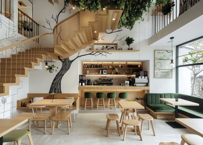 Thiết kế quán cafe đẹp ngang 4m, độc đáo và thu hút