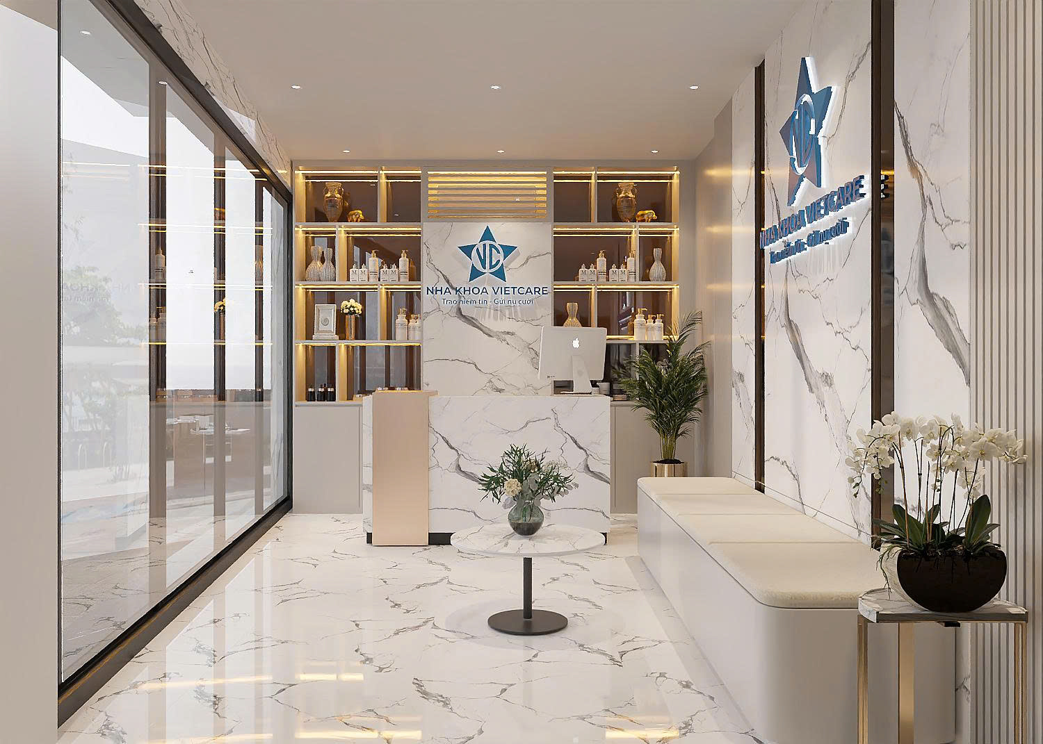 Thiết Kế Nha Khoa Vietcare Long Biên Tại Bồ Đề, Hà Nội – Giải Pháp Không Gian Hiện Đại, Đồng Bộ Nhận Diện Thương Hiệu